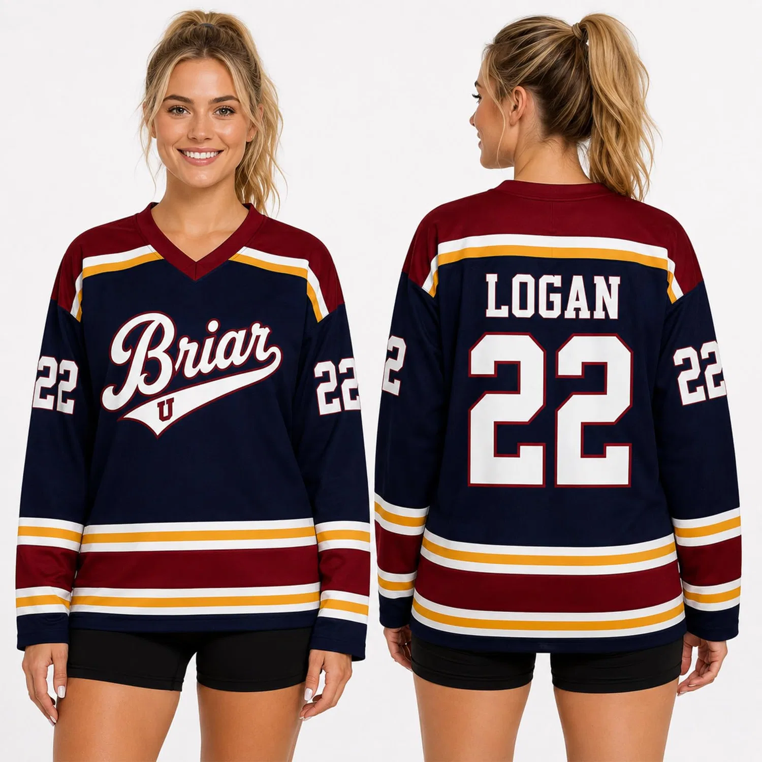 Мужская футболка с длинным рукавом с принтом Campus Briar U Hockey Jersey Graham 44 & Logan 22 & Tucker 46 & Laurentis 66, C17 — фото 3