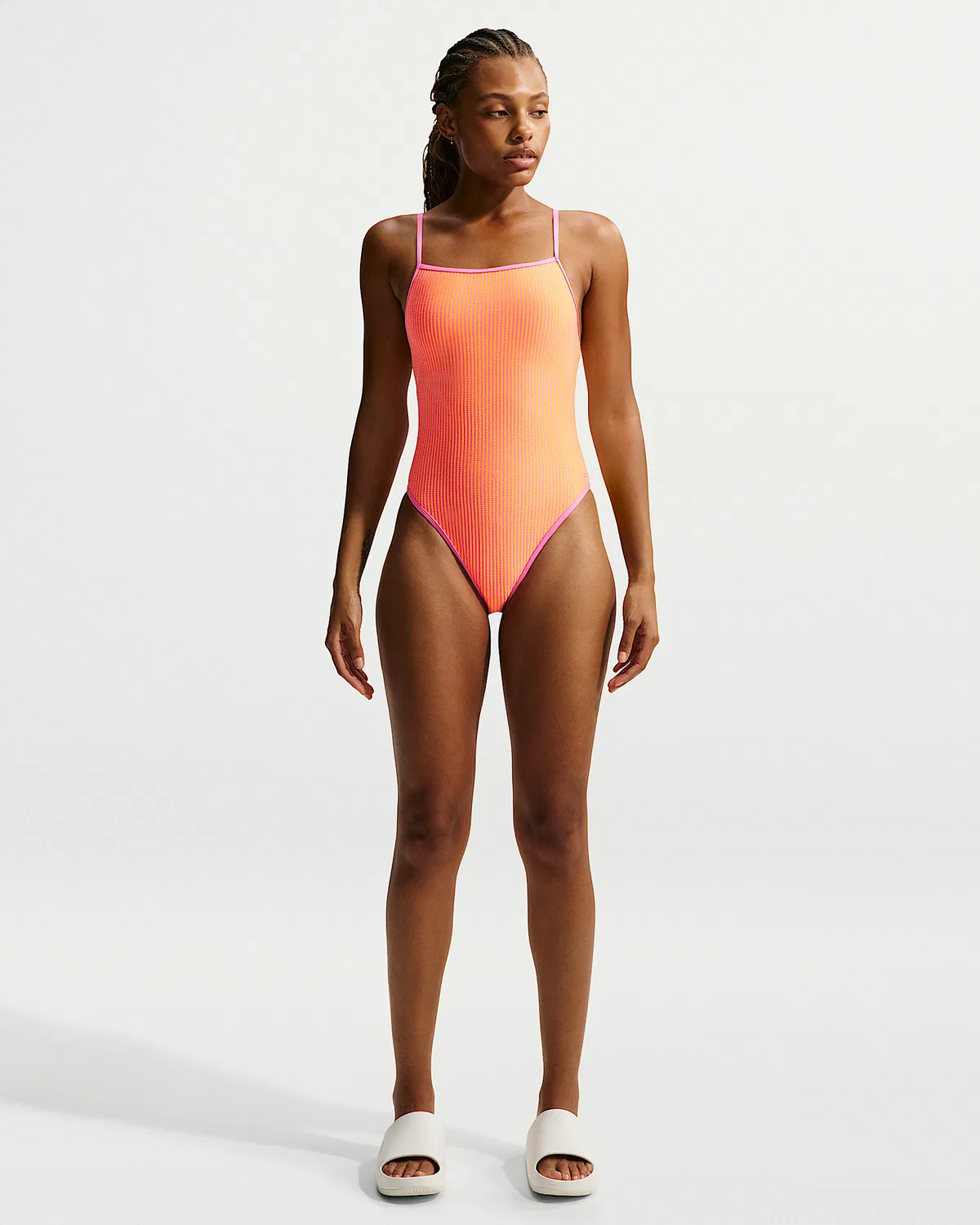 Женский цельный купальник Nike Swim Ripple Texture с квадратным вырезом, Pink Glow/Pink Glow
