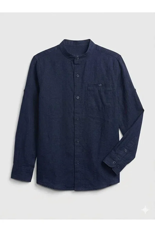 Детская рубашка для мальчиков из льна Pink Export, Navy Blue — фото 3