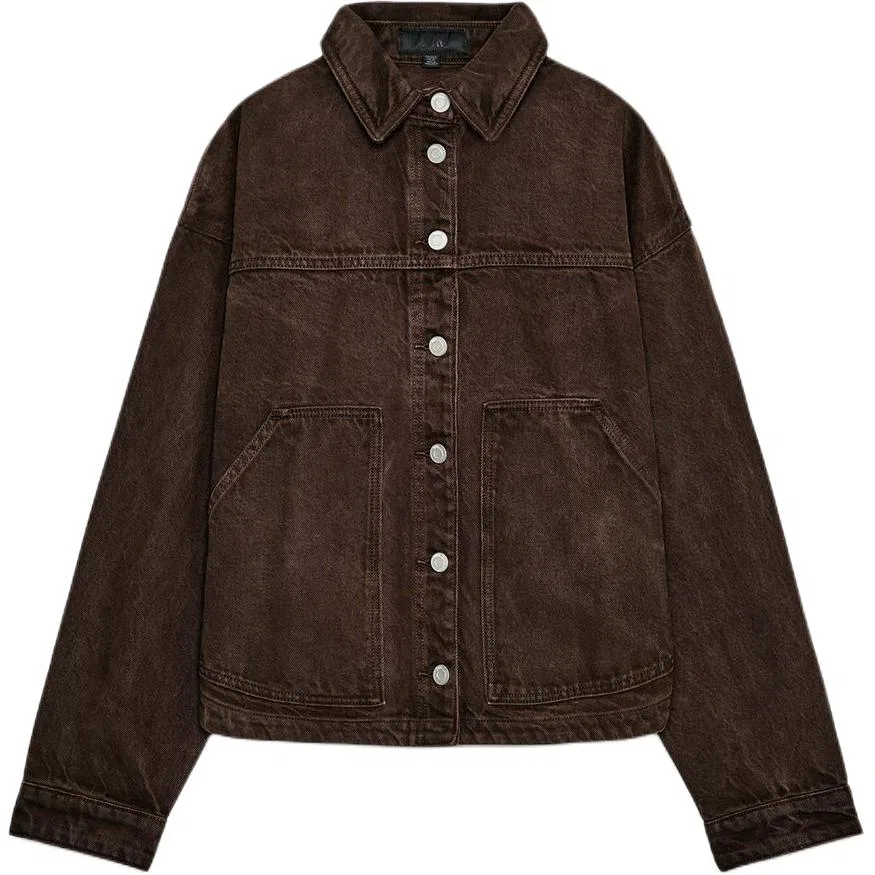 Женская джинсовая куртка с отложным воротником Brown ZARA, Brown
