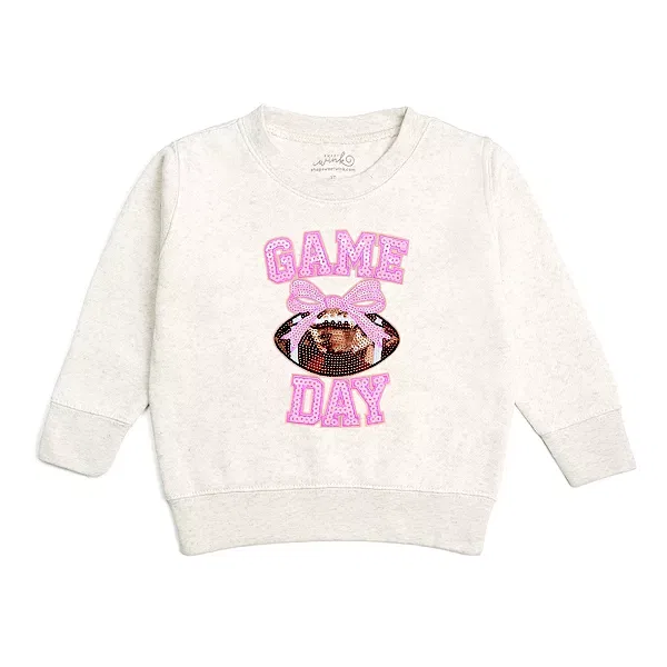 Детская толстовка для девочек с принтом Game Day Sequin Patch Sweet Wink, Natural Heather