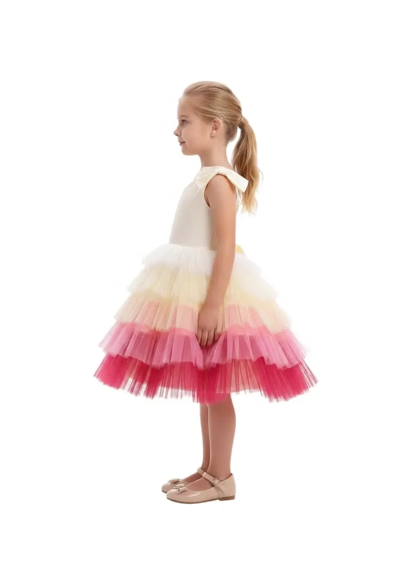 Платье без рукавов с многослойной юбкой из тюля Layered tulle dress D'Daniela, розовый — фото 3
