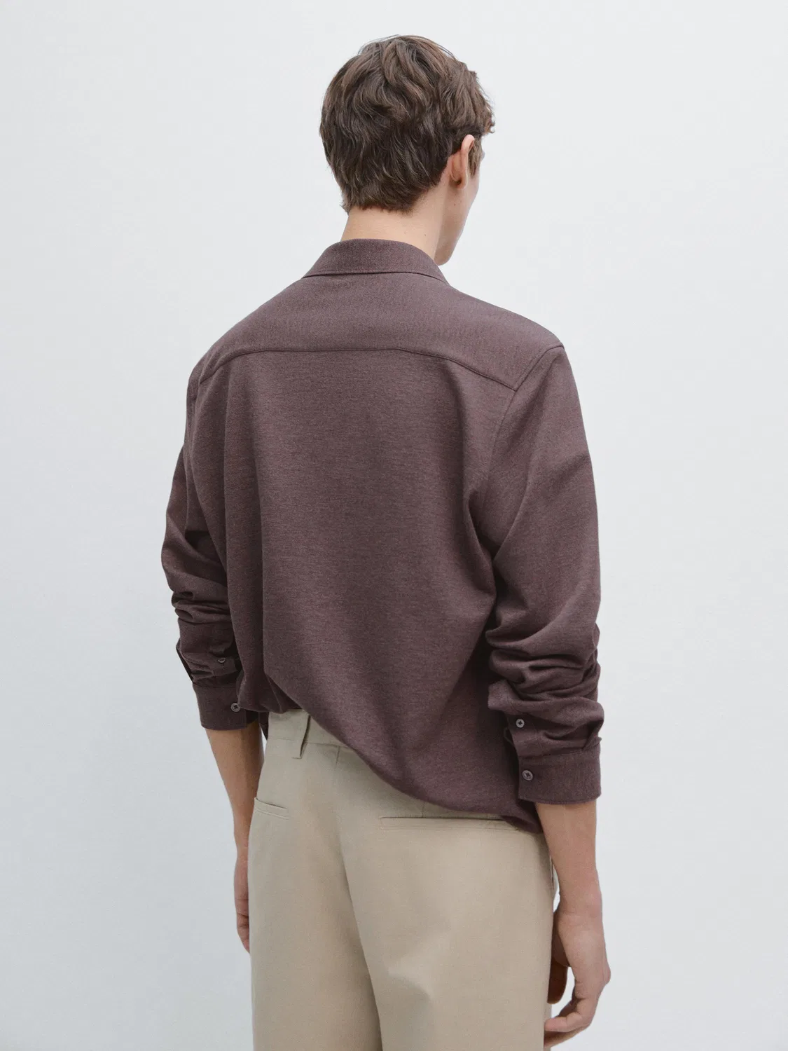 Рубашка меланжевого цвета стандартного кроя Massimo Dutti, коричневый — фото 3