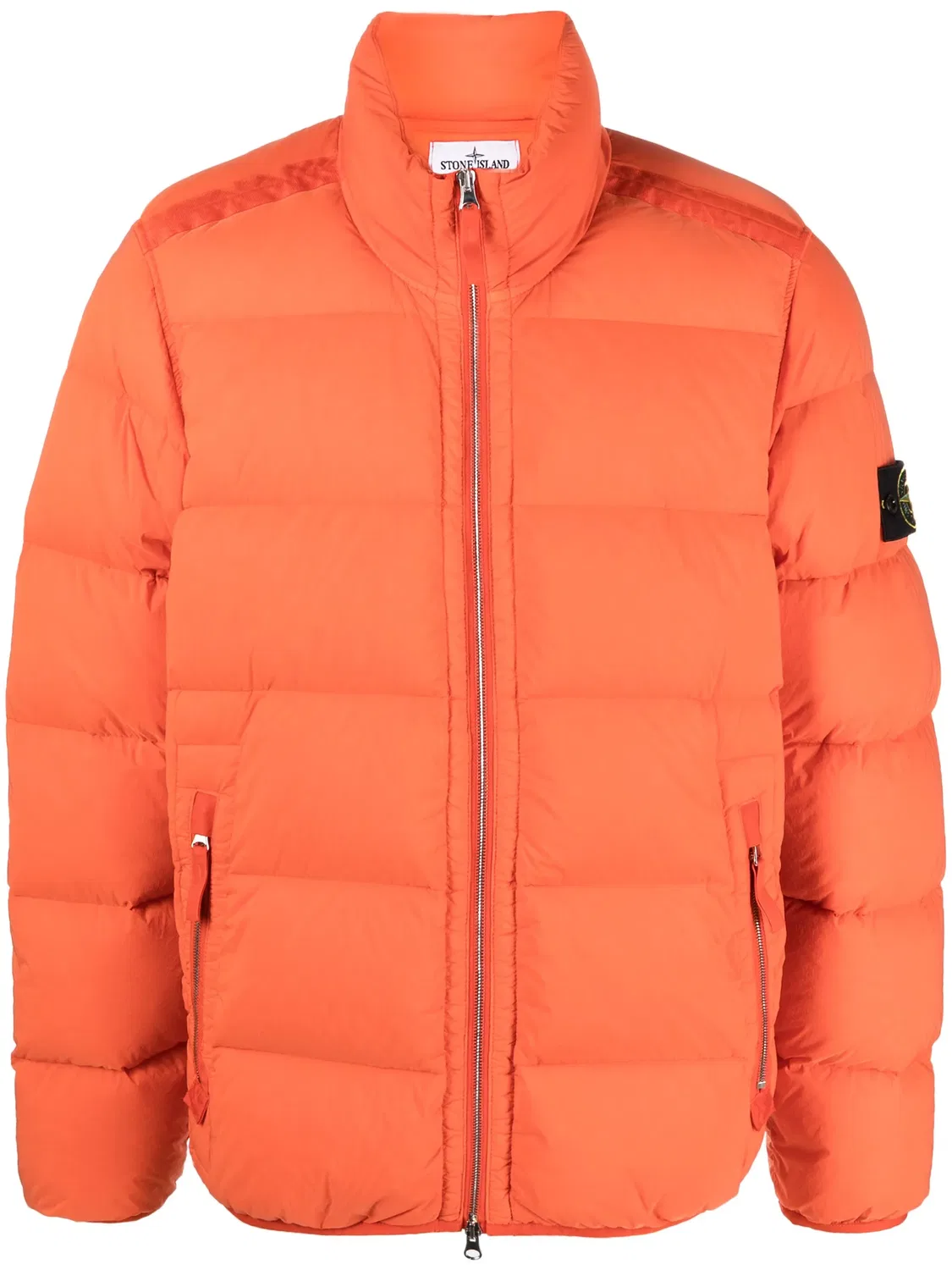 Стеганый пуховик с аппликацией Compass Stone Island, оранжевый