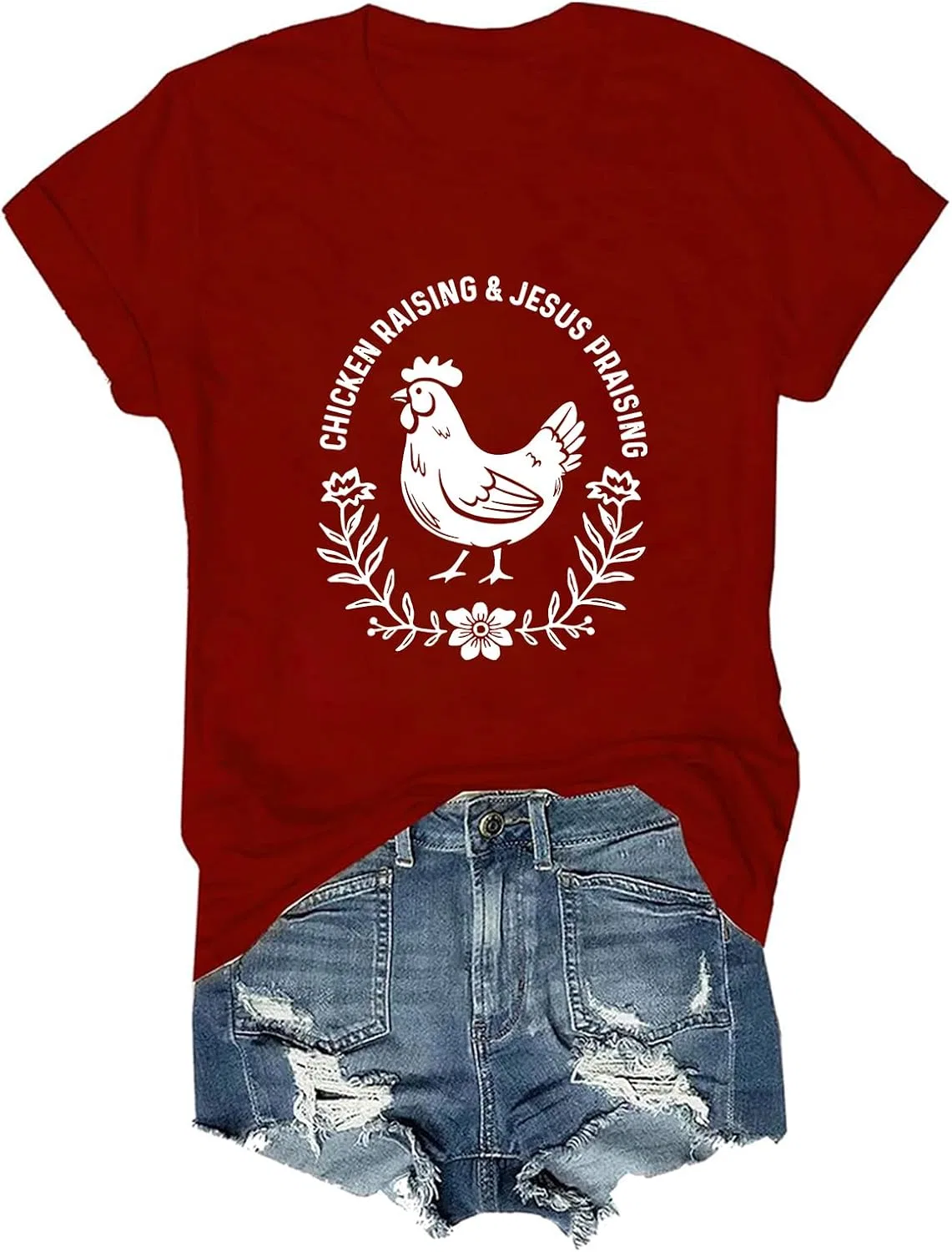 Футболка с принтом Chicken Raising and Jesus Praising, Claret
