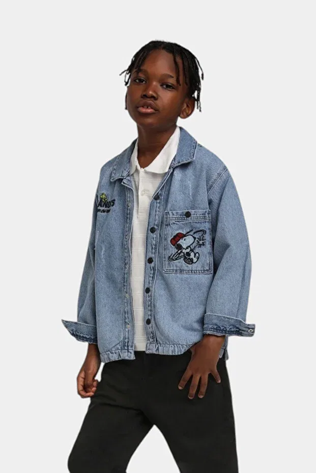 Детская джинсовая рубашка с принтом Snoopy Printed Denim Shirt Jack Lions, Blue