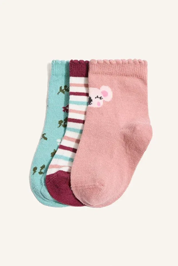 Детские носки для девочек хлопковые с принтом 3-Piece Cotton Long Socks Defacto, Multicolor Kr1