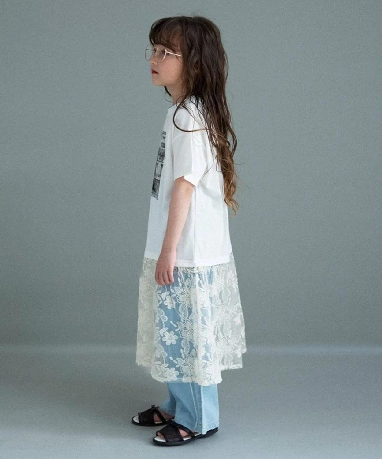 Детское платье с кружевной юбкой и футболкой branshes, Light Grey — фото 4