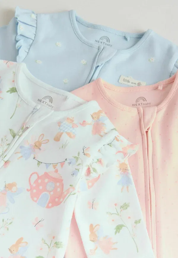 Комплект из 3 боди с длинным рукавом, принт Animals, Regular fit - two way zip baby sleepsuit 3 pack, Next, Multi, мультиколор — фото 2