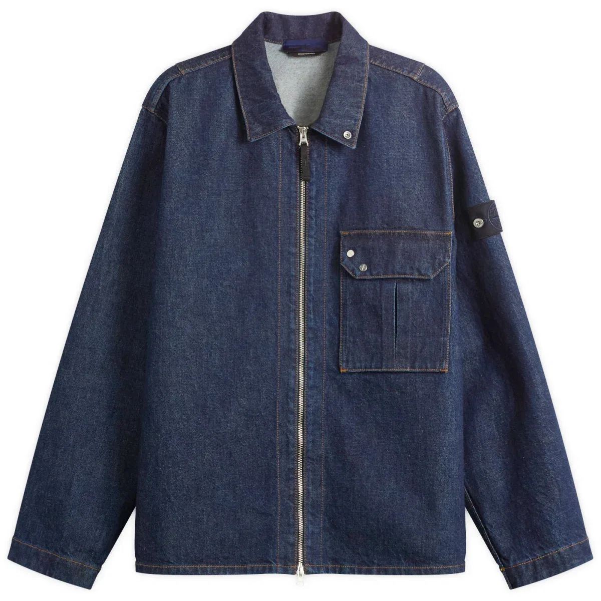 Джинсовая куртка-рубашка Denim Research Indigo Denim Zip Shirt Jacket Stone Island, Blue Rinse