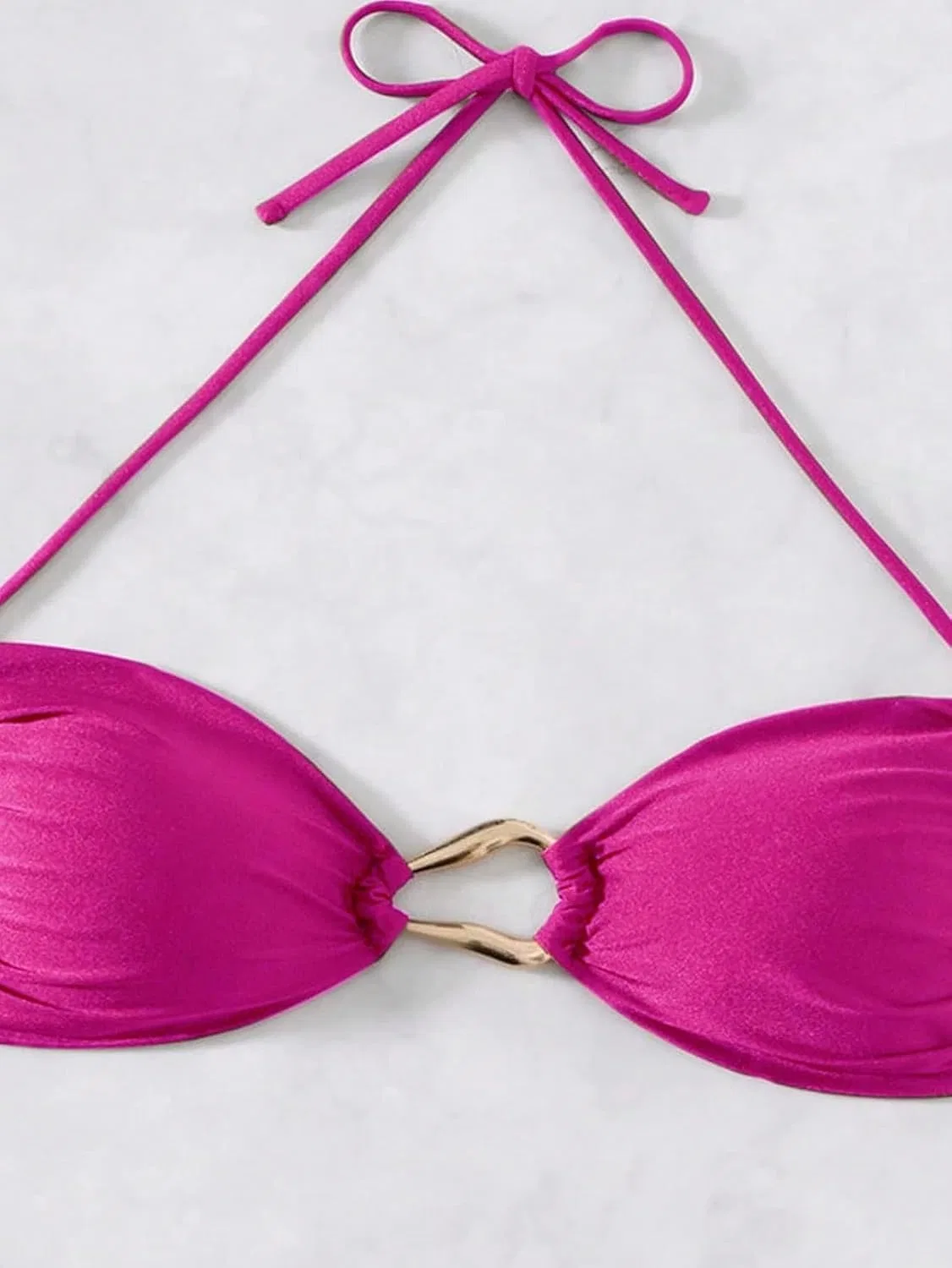 Женский бикини-комплект с высокой талией, микро-бра, завязками, Hot Pink — фото 4