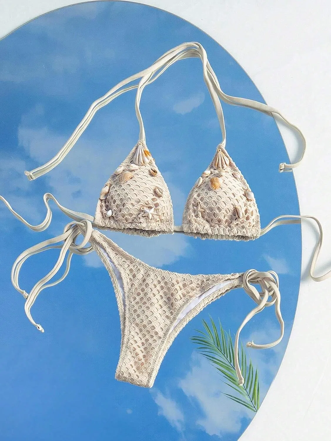 Женский бикини-сет с высокой талией, завязками на спине Halter, Khaki — фото 4