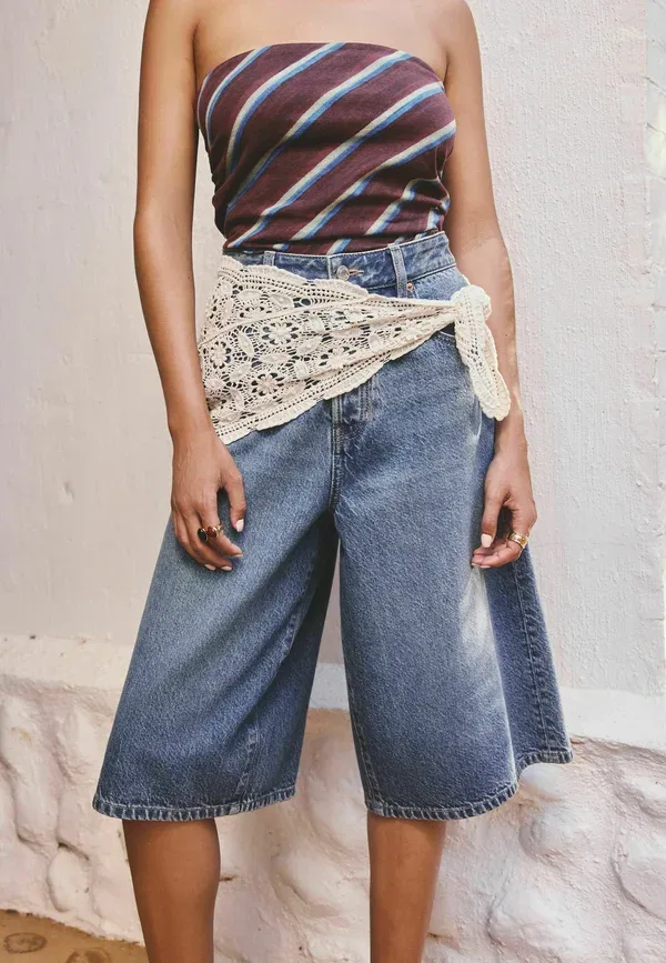 Шорты джинсовые Wide leg jorts, Next, mid blue crochet scarf, синий — фото 2