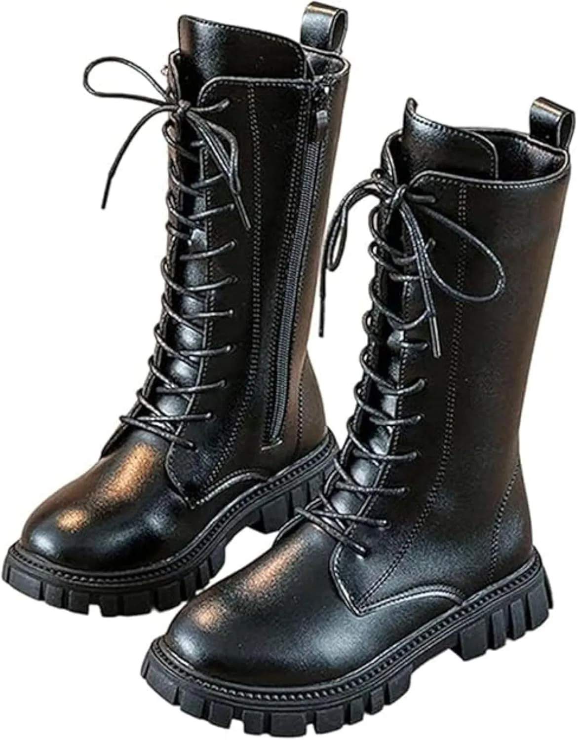Детские ботинки для девочек на шнуровке с боковой молнией Combat boots 4-12 Years, Black