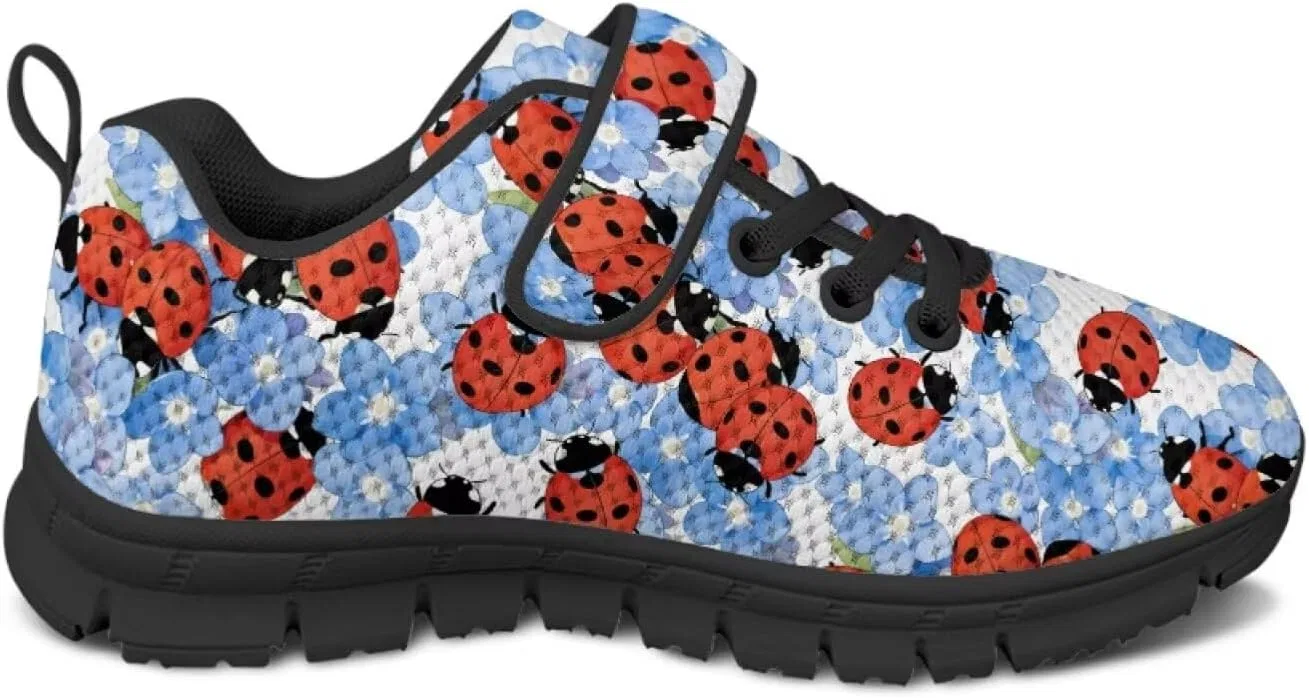 Детские кроссовки для девочек с принтом Green Pickles Pointodoor, Blue Floral Ladybug Print — фото 4
