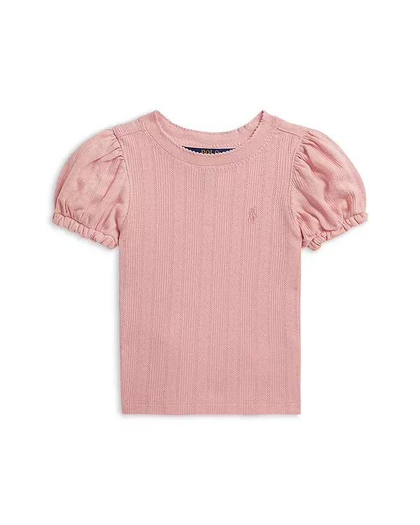 Детский топ с принтом Pointelle Knit Cotton Boxy Tee Ralph Lauren, розовый