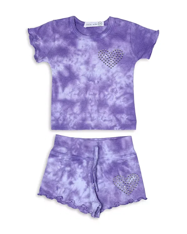 Детский комплект с принтом Tie Dyed Heart Tee & Shorts Set Little Mish, Lilac