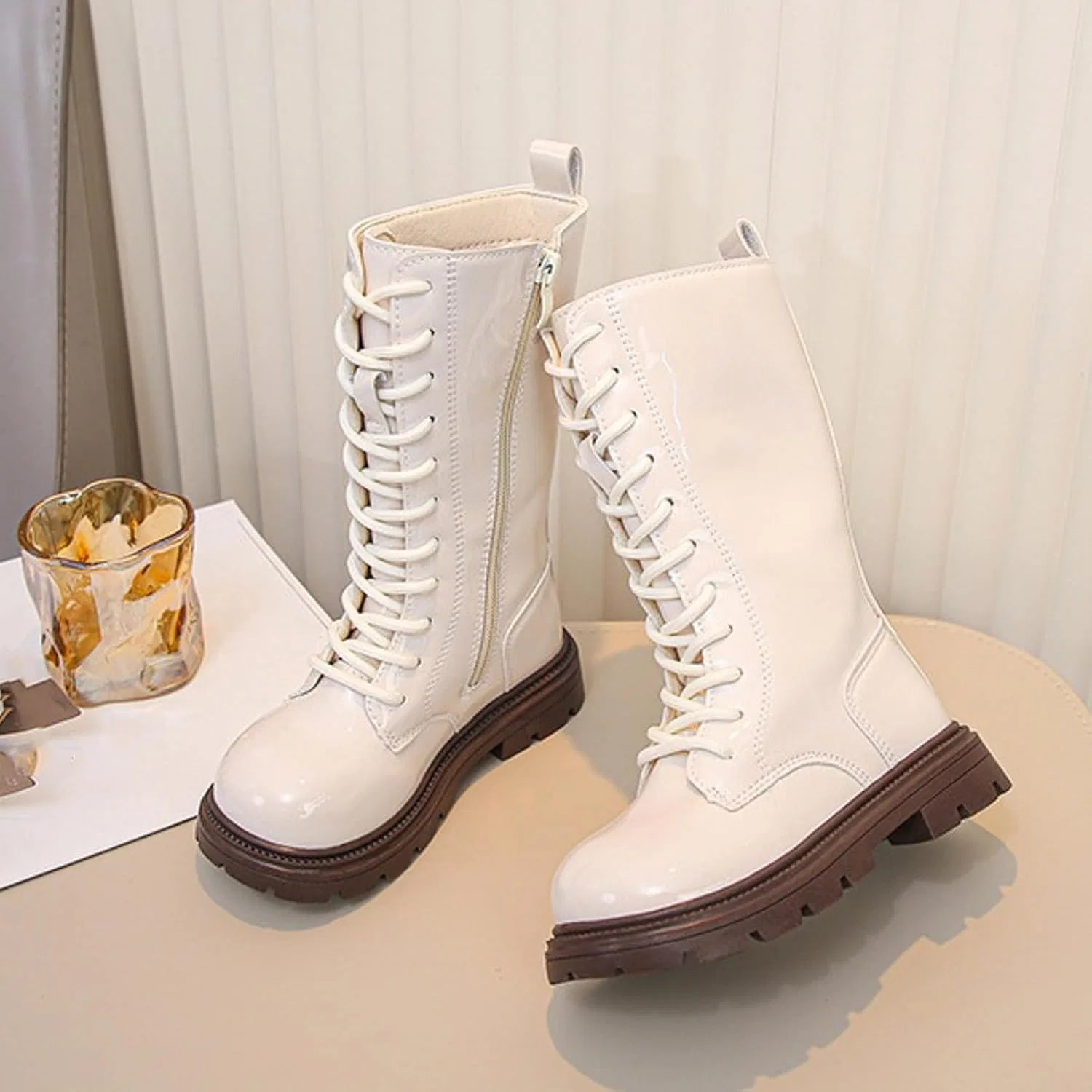 Детские ботинки для девочек с принтом, модель Girls Combat Boots, White — фото 3