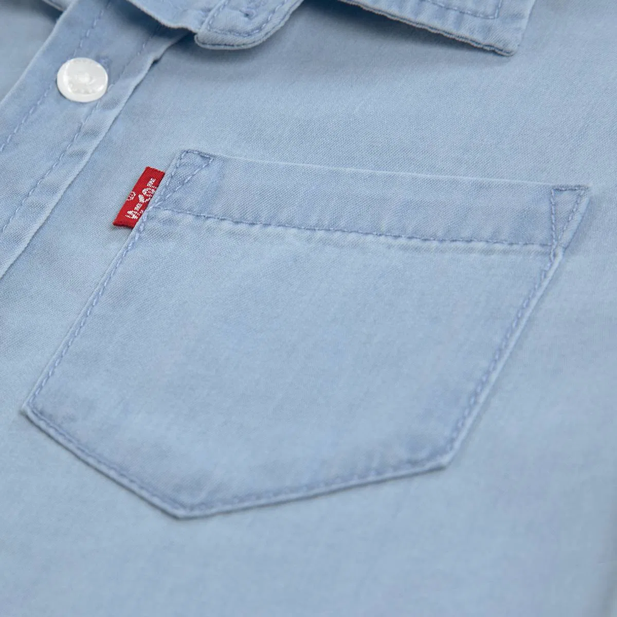 Детская тканая рубашка с коротким рукавом, размеры 2-4 Levi's, Avalon - Light Wash — фото 3