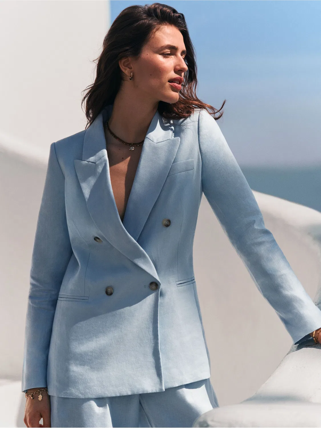 Блейзер двубортный Premium Linen, Love & Roses, Pastel Blue