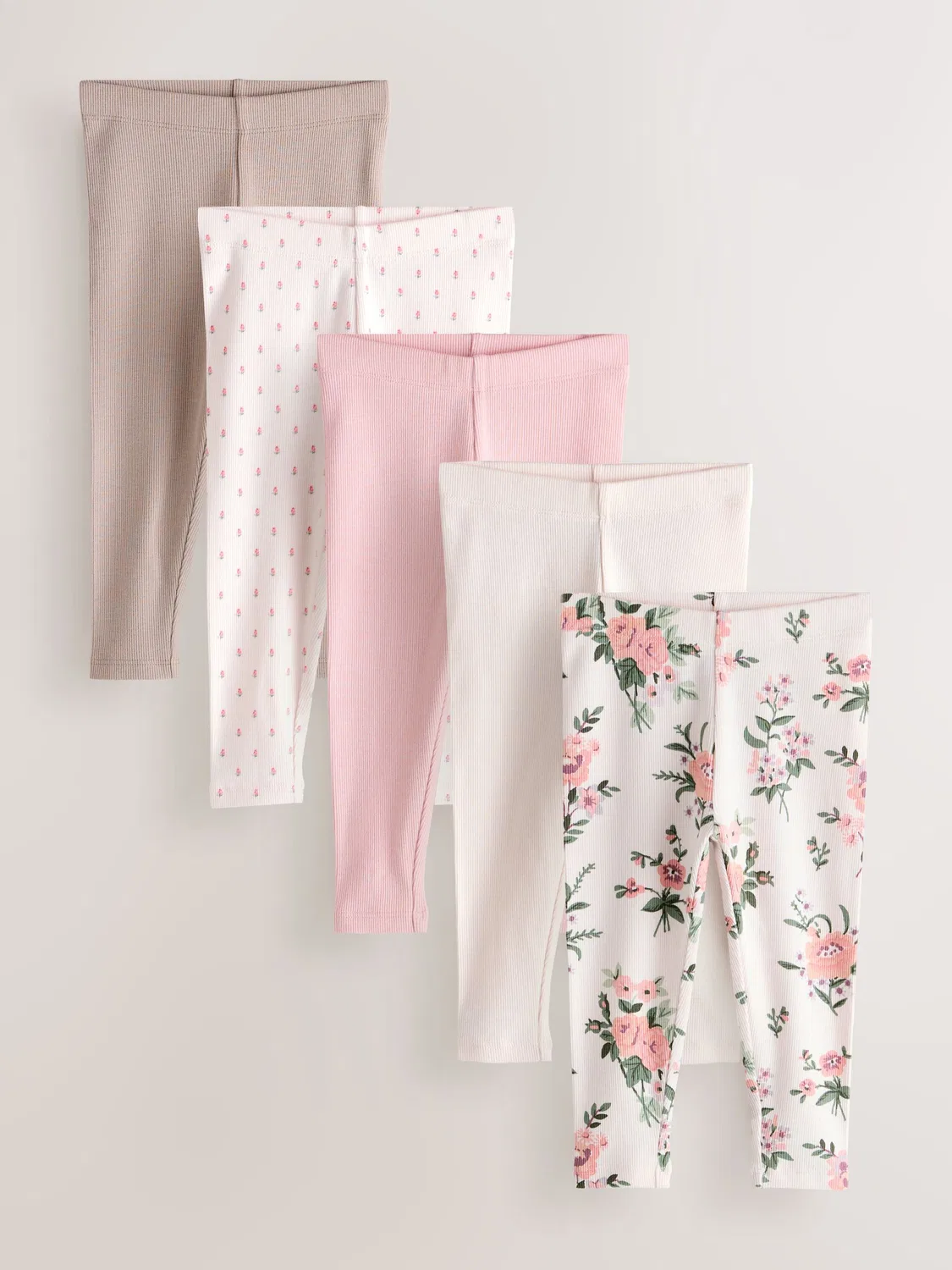 Леггинсы 5 шт, рифленая ткань, Pink Ribbed Leggings Next, розовый