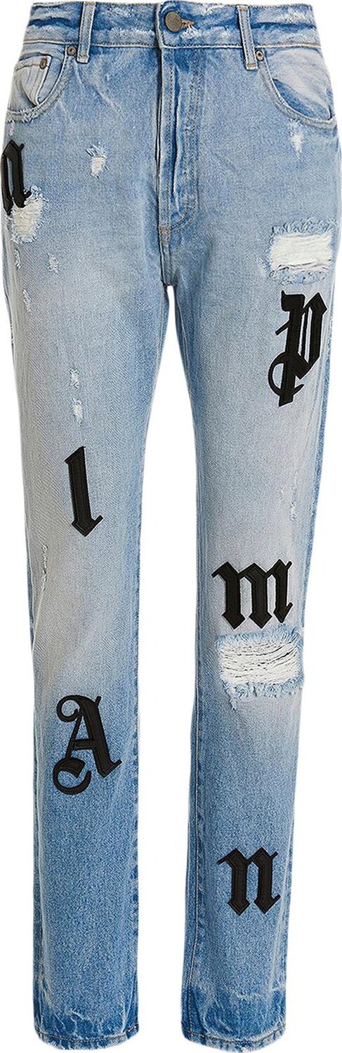 

Джинсы Palm Angels Logo Patches Straight Leg Jeans 'Light Blue/Black', синий