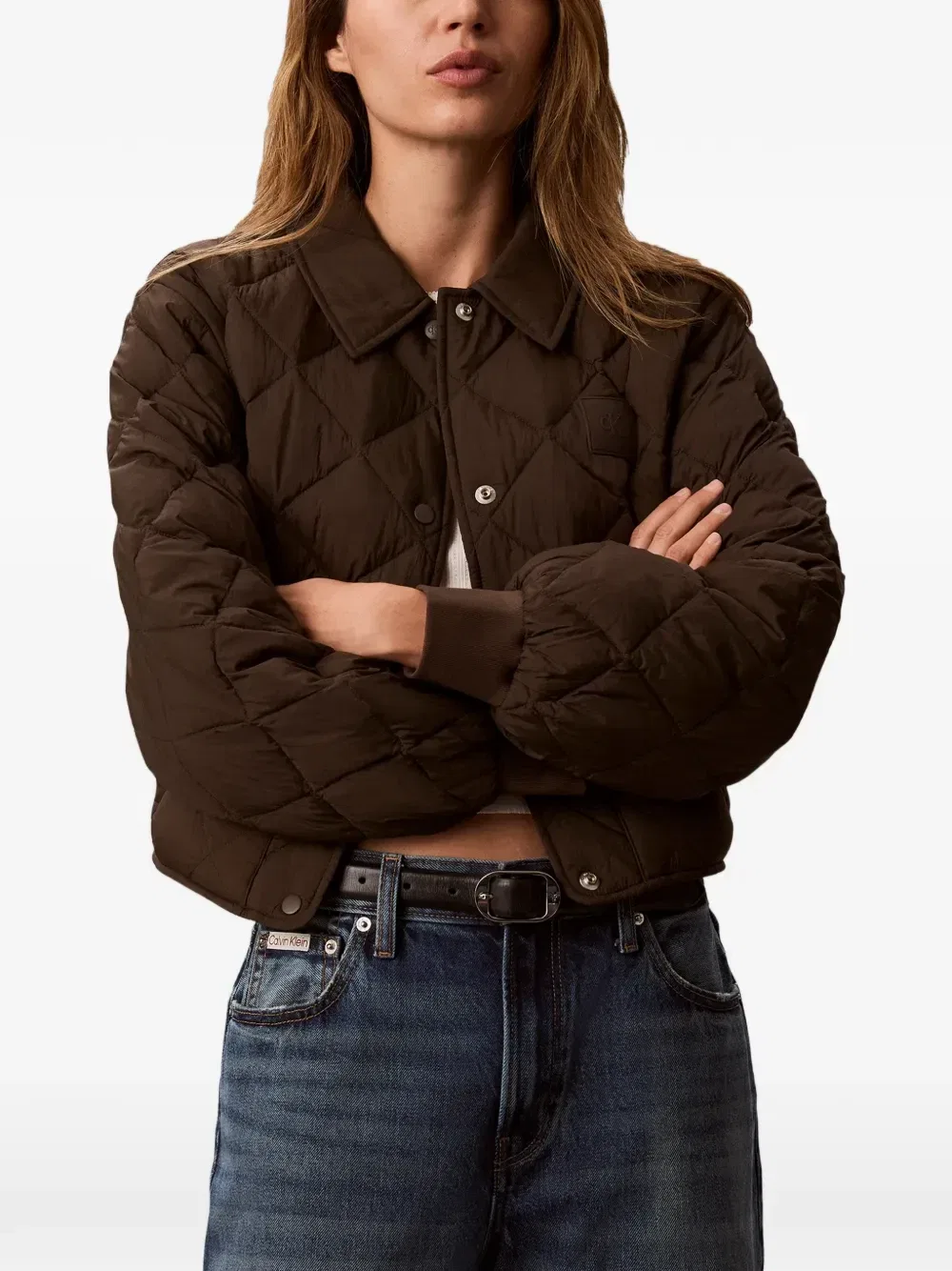 Куртка с логотипом-нашивкой и ромбовидной стежкой Calvin Klein, коричневый — фото 2
