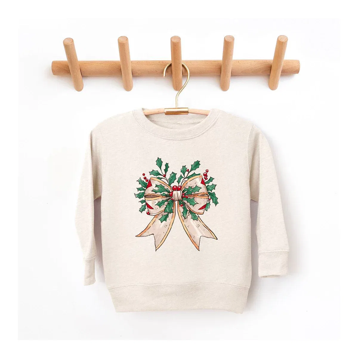 Детский свитшот для девочек с принтом Holly Leaves Coquette The Juniper Shop, Natural