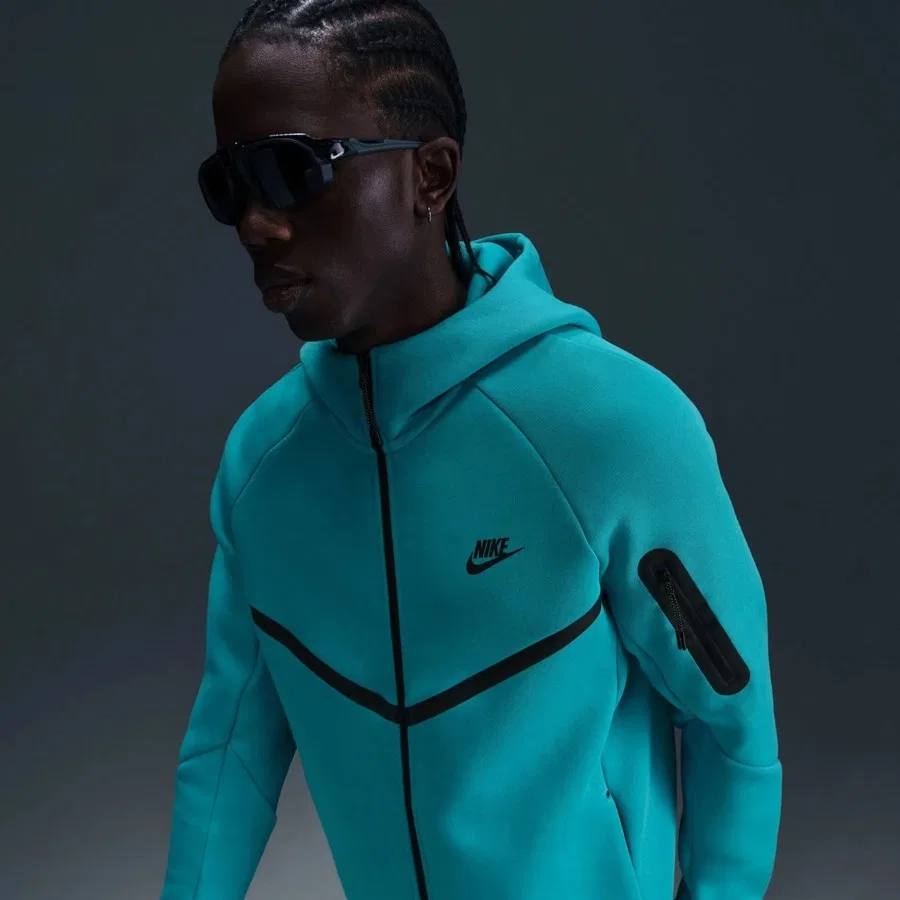Свитшот спортивный с капюшоном, модель Tech, Nike, Кремово-зелено-черный — фото 4