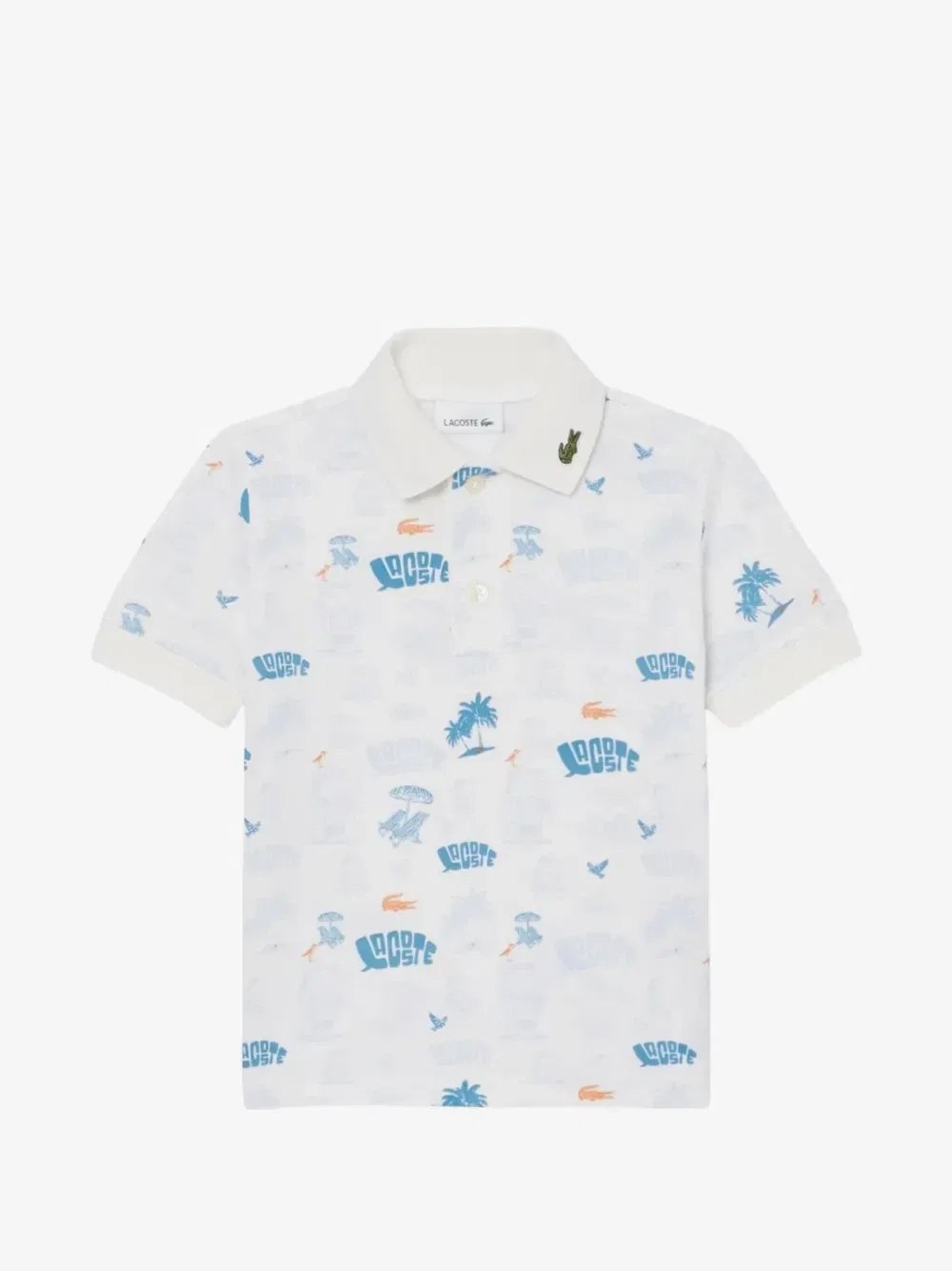 Рубашка поло из ткани пике с графичным принтом Lacoste Kids, белый
