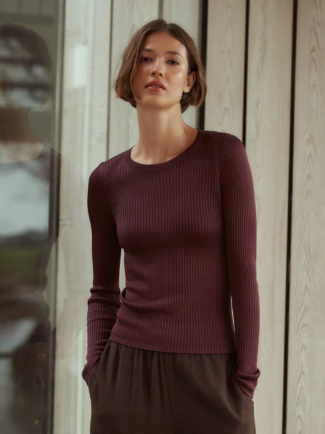 Топ с ребристой текстурой, Burgundy Red Next — фото 3