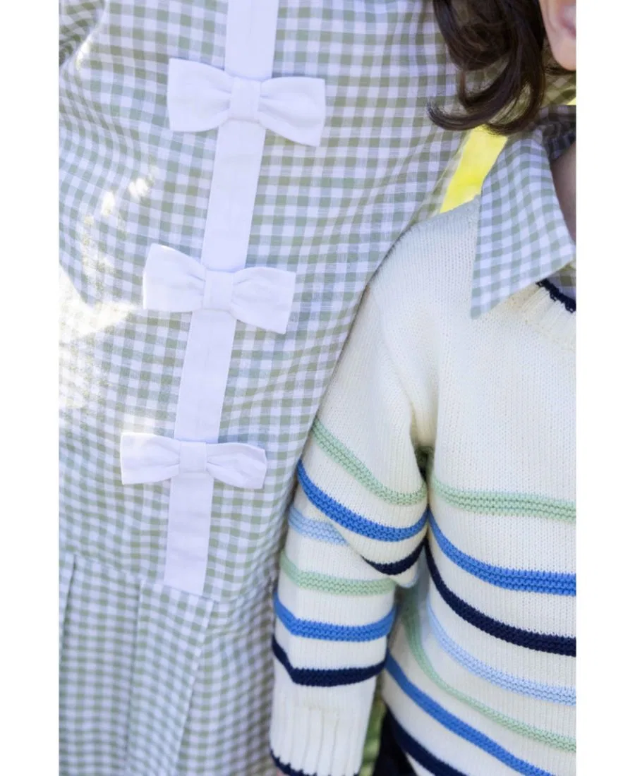 Платье с плиссированной юбкой и бантами Florence Eiseman, Sage & White Check — фото 3