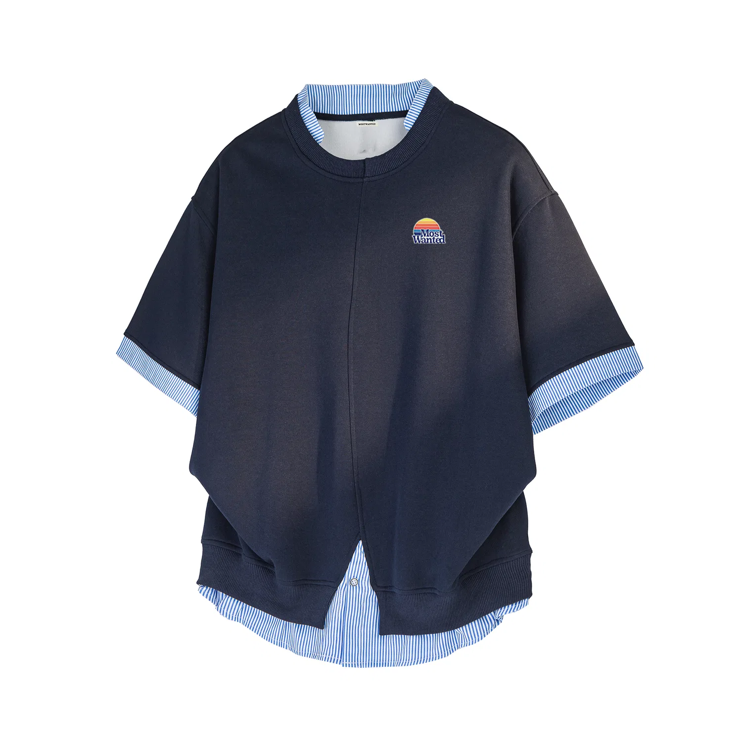 Детская рубашка с воротником и умеренным вырезом Mock Two Piece, MostwantedLab, Navy Blue