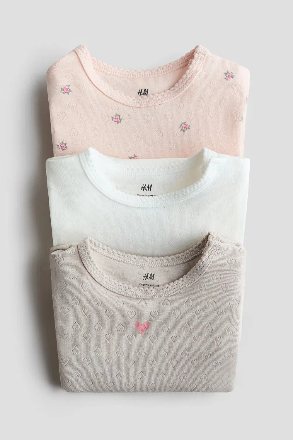 Комплект из 3 хлопковых боди H&M, Beige/Geblümt — фото 2