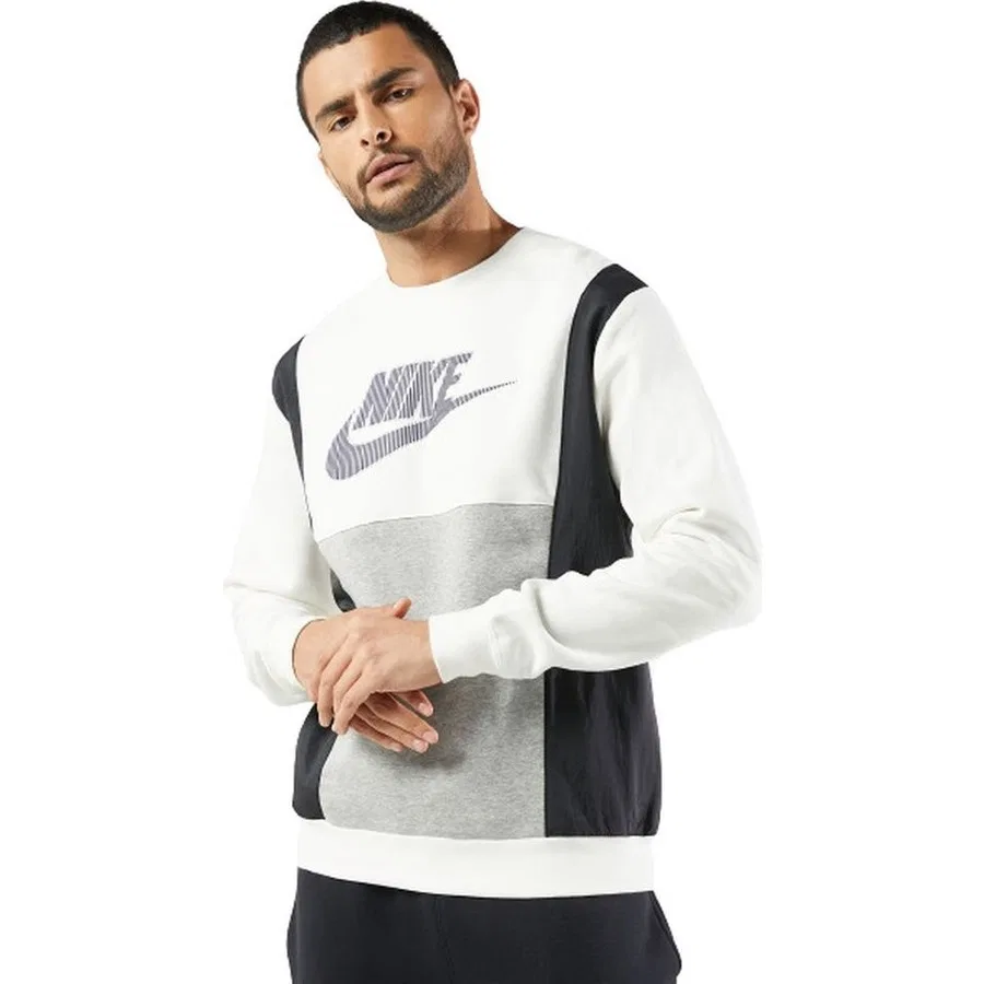 Мужской свитшот из французского футера Nike Sportswear Fleece, Черно-белый — фото 4