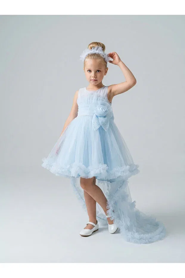 Детское платье для девочек на бретельках с принтом Monita Girl's Evening Dress 3 Butikhappykids, Babyblue — фото 2