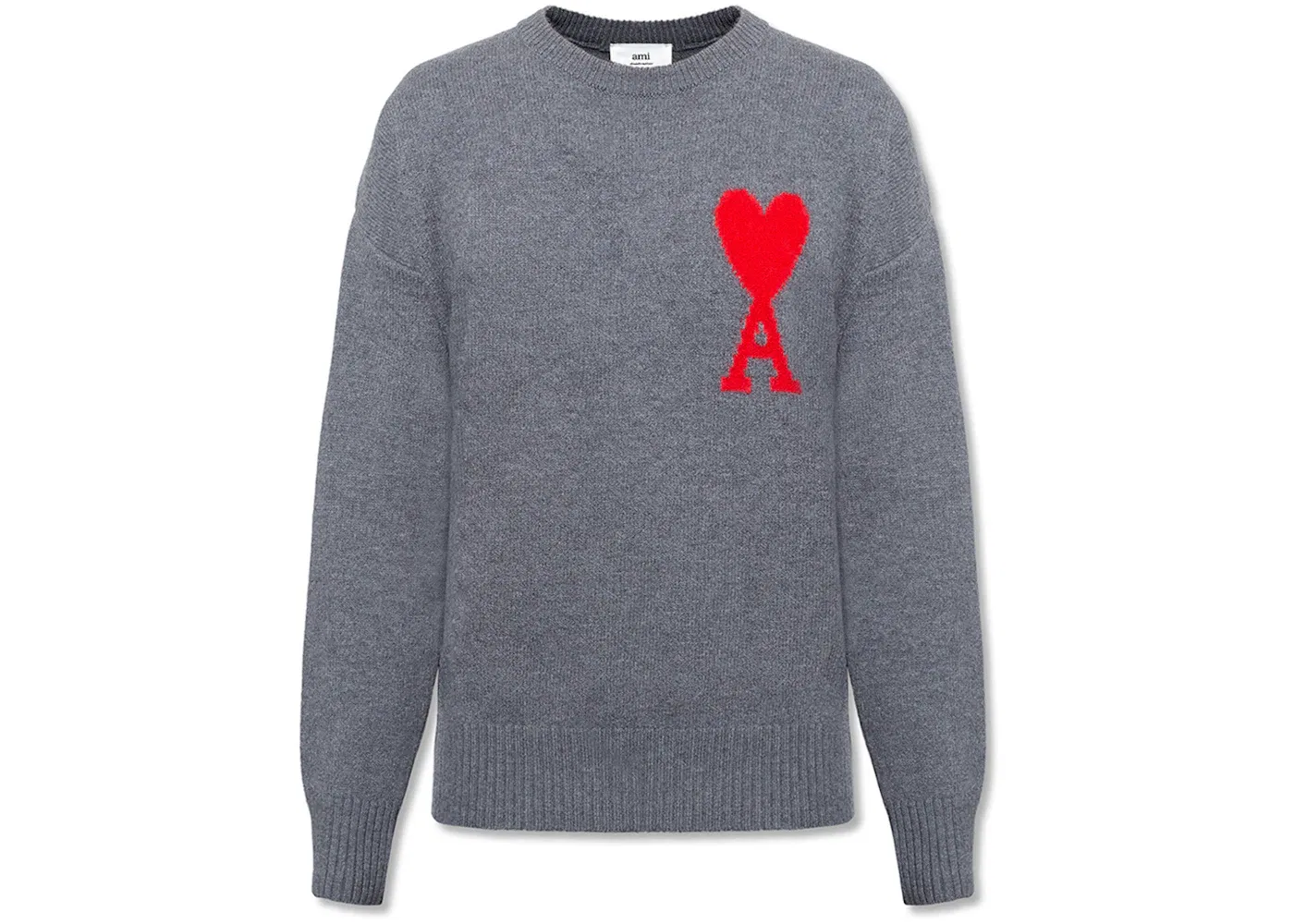 Мужской свитер оверсайз с вышивкой Ami De Coeur Ami Paris, Heather Grey/Red
