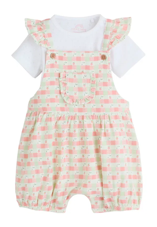 Комплект из ползунков и боди с цветочным принтом Regular fit - baby dungarees and bodysuits set 2 piece - body Next, Pink Check, розовый — фото 4