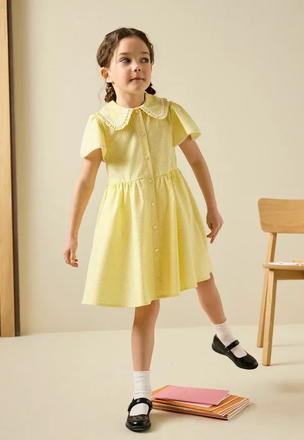 Платье рубашечного кроя в клетку Shirt dress Next, yellow, желтый