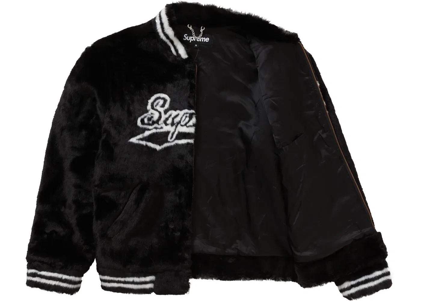 Мужская куртка-бомбер с искусственным мехом Supreme Varsity Jacket, Black — фото 3