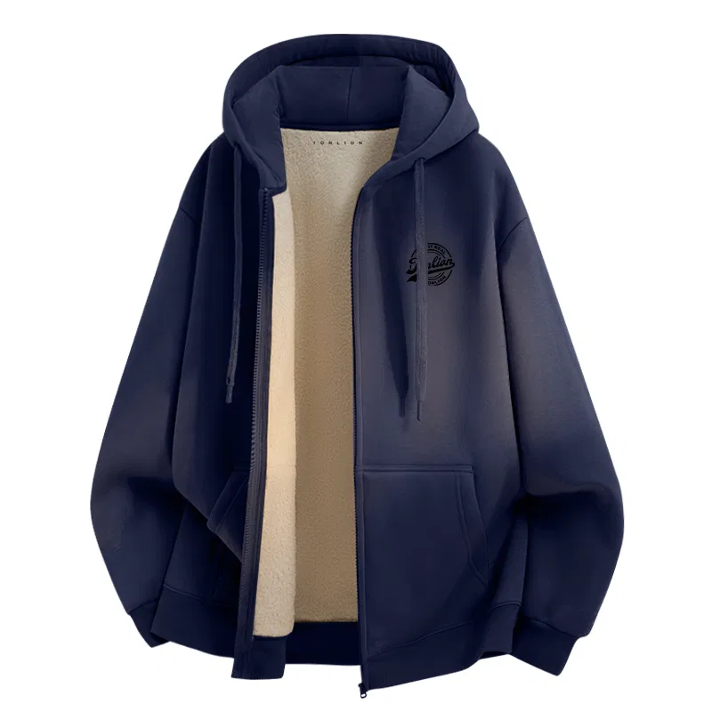Детский худи с капюшоном с принтом Tonlion, Цвет: Navy blue with fleece lining (t Tang Lion Emblem Black Chest Label)