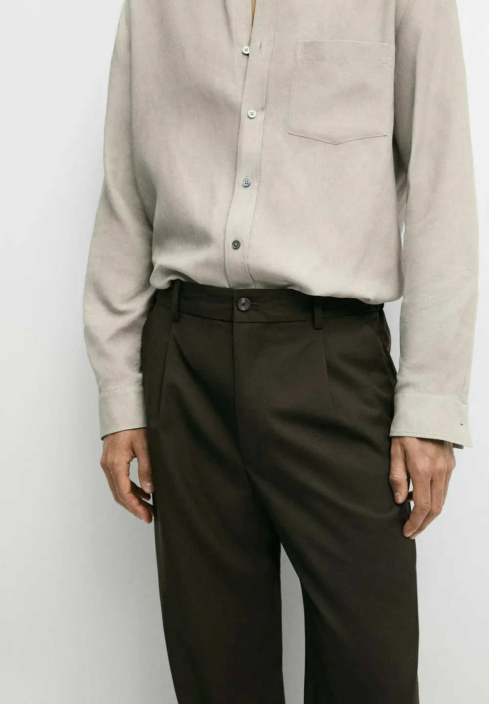 Брюки свободного кроя из 100% шерсти Massimo Dutti, Dark Brown — фото 4
