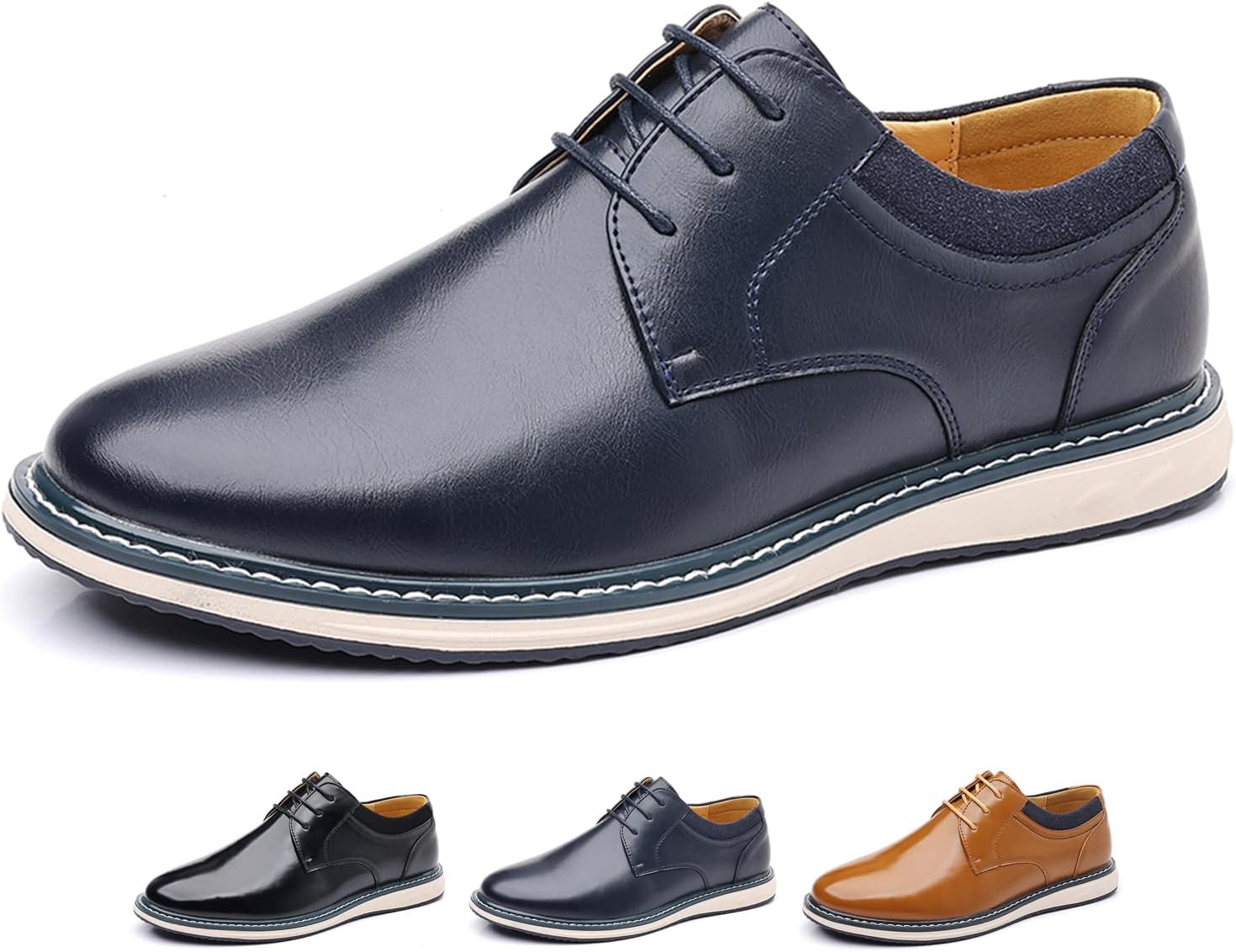 

Мужские кожаные повседневные оксфорды OXNEUHG, модные туфли на шнуровке с закрытым носком, низкие, с мягкой подошвой, формальные туфли, удобные для работы в офисе, деловых встреч и прогулок, синий