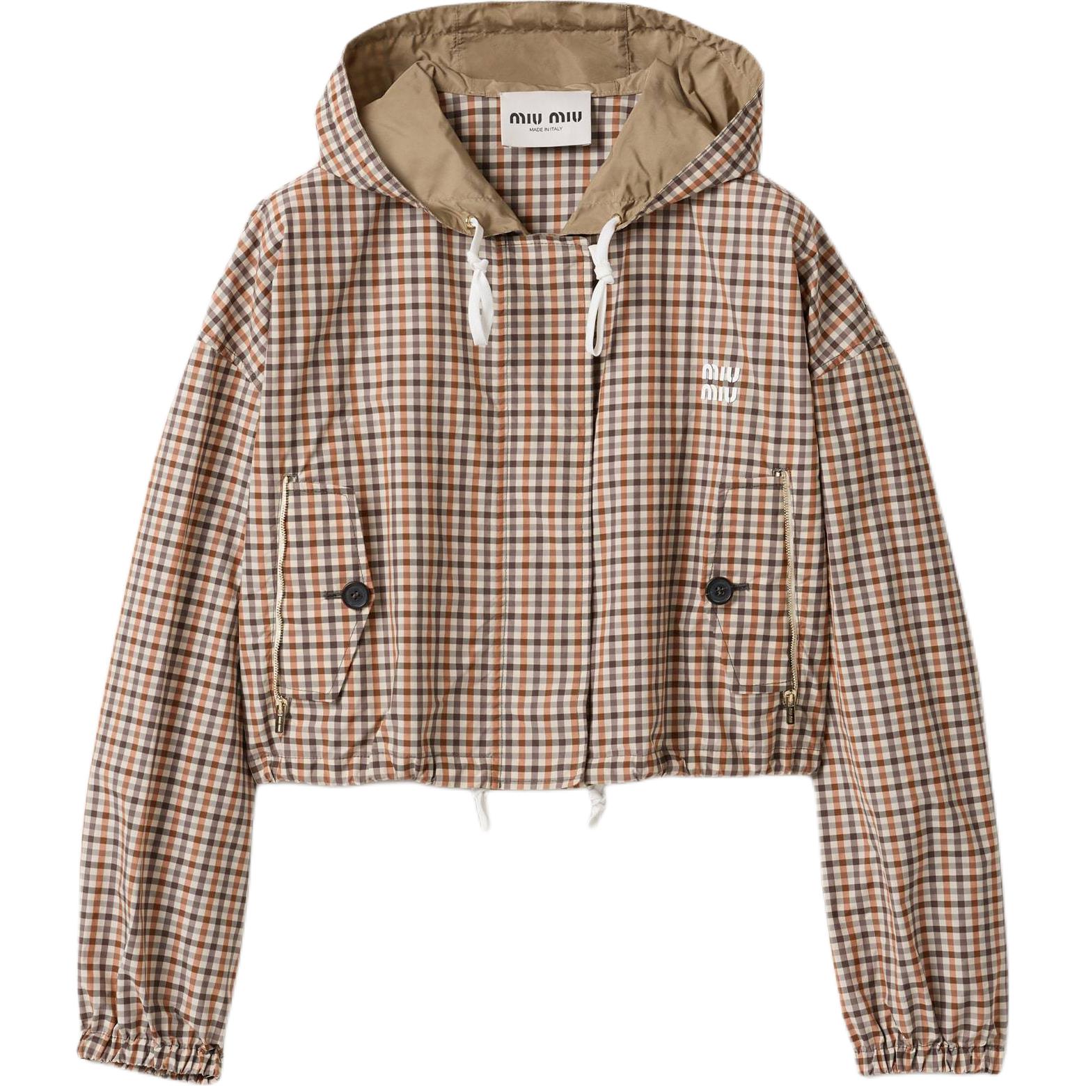 

MIU MIU Виши клетчатая куртка на шнурке, Khaki
