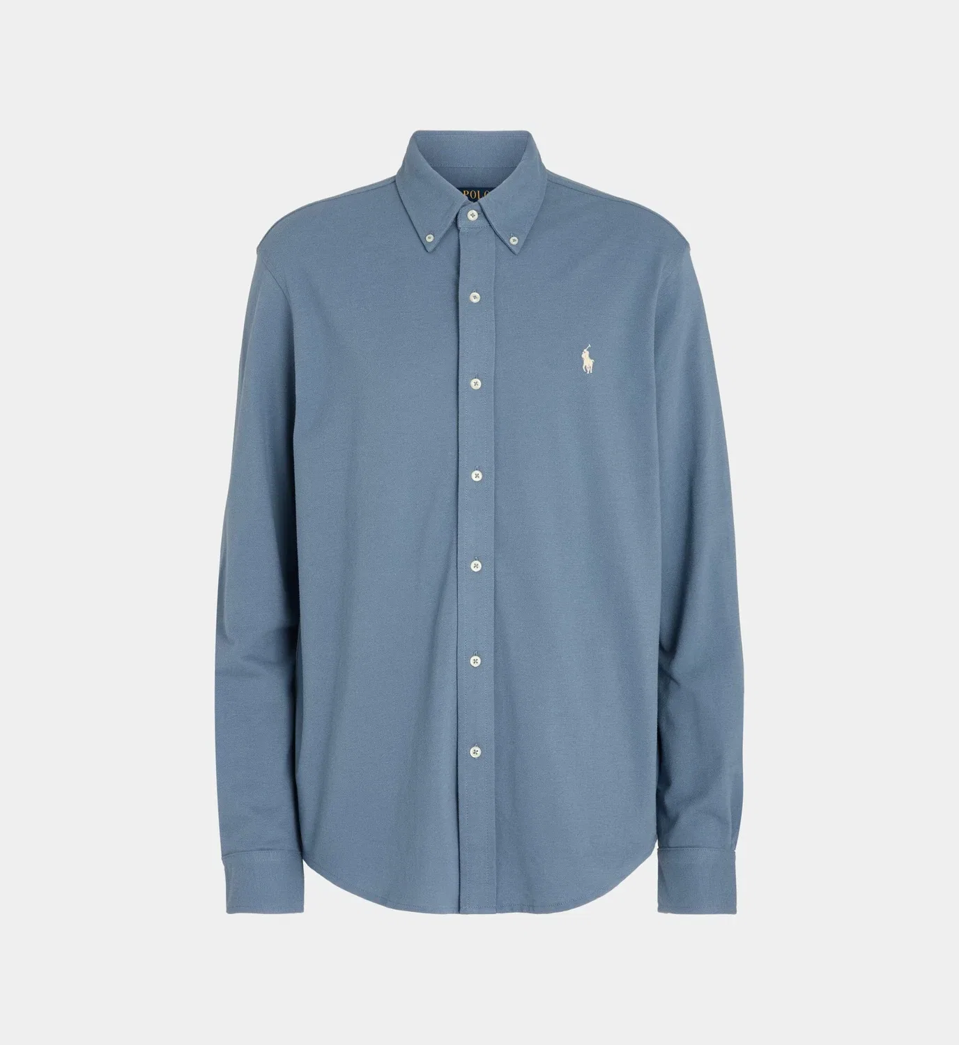 Прямая рубашка из хлопковой сетчатой вязки POLO RALPH LAUREN, голубой — фото 2