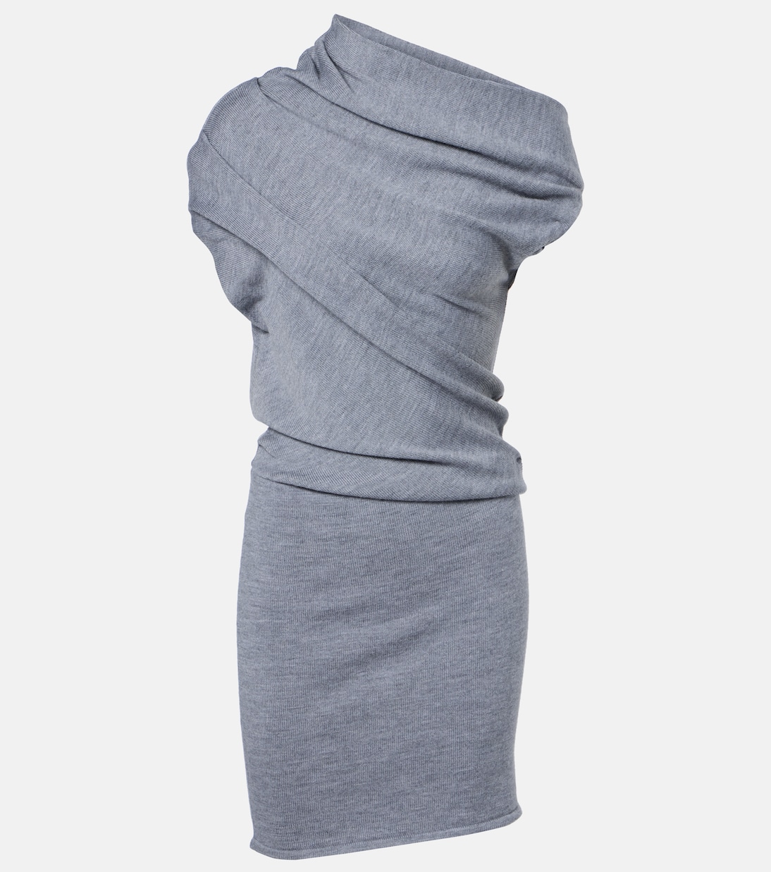 

Шерстяное мини-платье Mabel на одно плечо Staud, Heather Grey