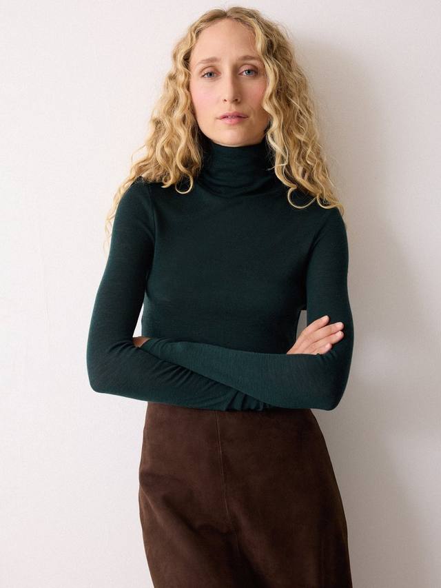 

Топ поло с воротником-гольф из мериносовой шерсти Jigsaw, Green