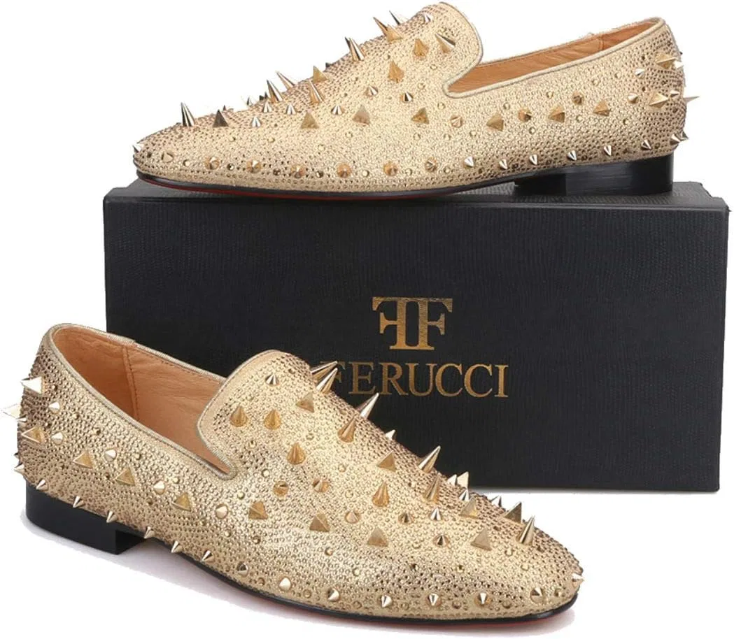 Мужские лоферы FERUCCI с золотыми шипами, GZ Rhinestone, золотой — фото 2