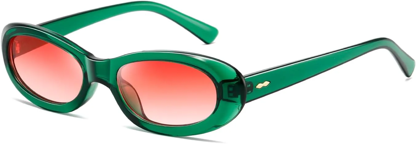 

Ретро-солнцезащитные очки овальной формы для женщин и мужчин, модные миниатюрные овальные солнцезащитные очки с винтажным шармом 90-х Thryvox, Green/Gradient Pink