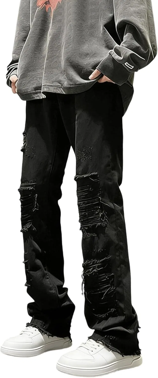 Джинсы прямые рваные Black